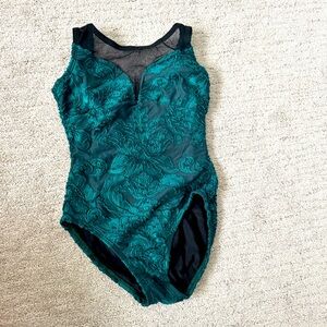 Mariia Skye Teal Illusion Neck Lace Dance Leotard 8/10
